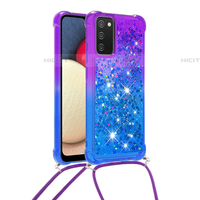 Custodia Silicone Cover Morbida Bling-Bling con Cinghia Cordino Mano S01 per Samsung Galaxy A03s