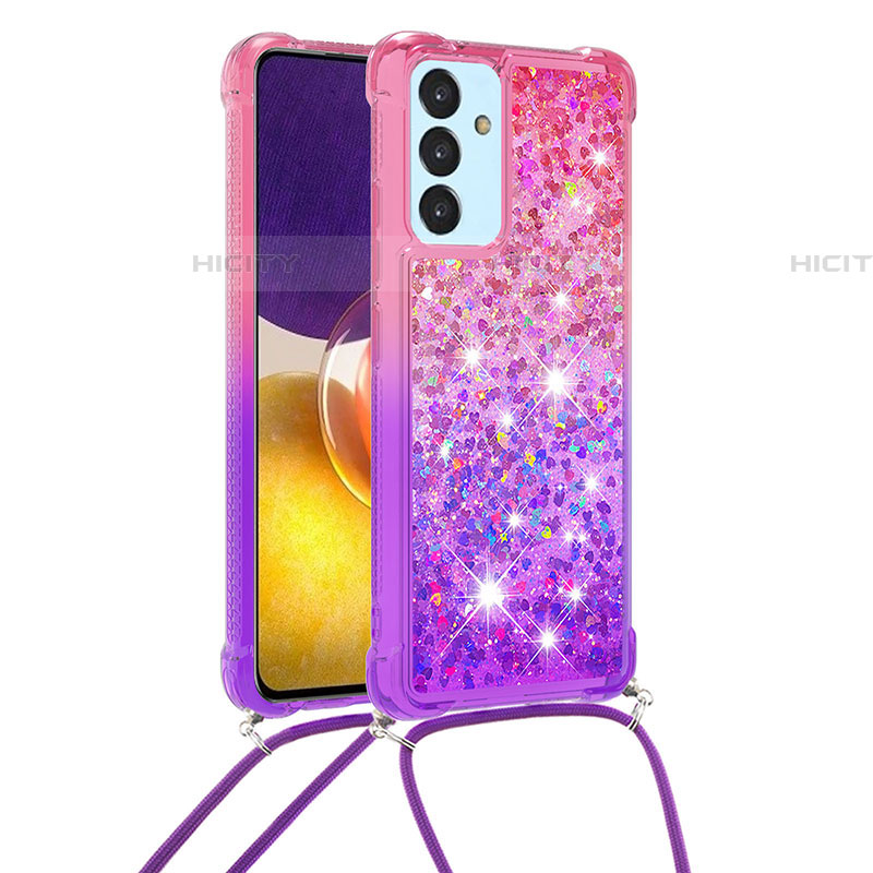 Custodia Silicone Cover Morbida Bling-Bling con Cinghia Cordino Mano S01 per Samsung Galaxy A05s Rosa Caldo