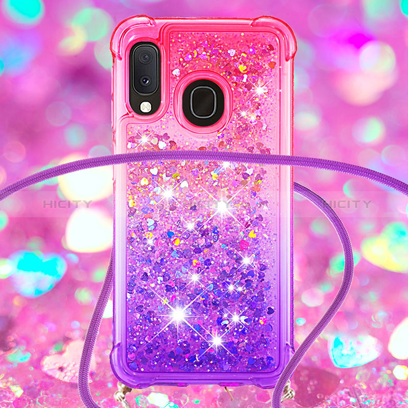 Custodia Silicone Cover Morbida Bling-Bling con Cinghia Cordino Mano S01 per Samsung Galaxy A20e