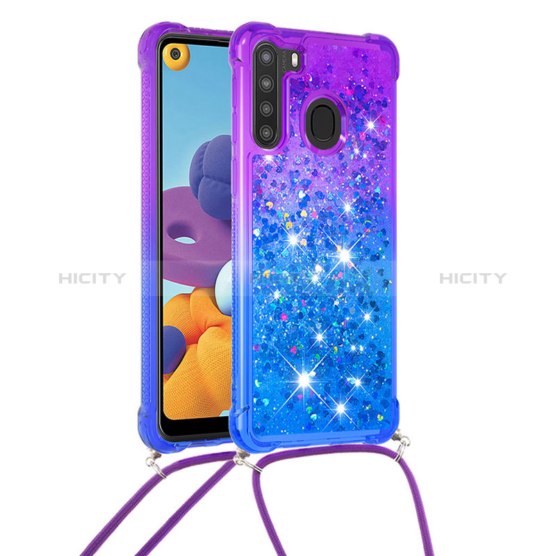 Custodia Silicone Cover Morbida Bling-Bling con Cinghia Cordino Mano S01 per Samsung Galaxy A21