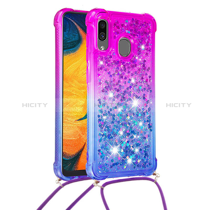 Custodia Silicone Cover Morbida Bling-Bling con Cinghia Cordino Mano S01 per Samsung Galaxy A30