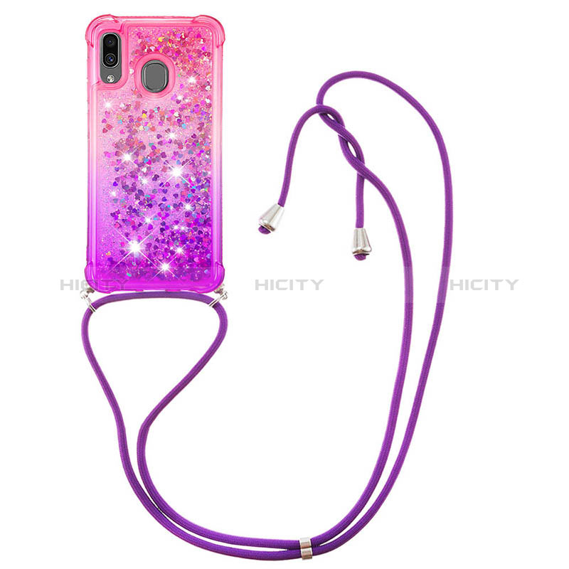 Custodia Silicone Cover Morbida Bling-Bling con Cinghia Cordino Mano S01 per Samsung Galaxy A30