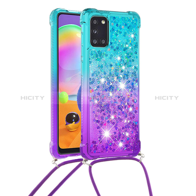 Custodia Silicone Cover Morbida Bling-Bling con Cinghia Cordino Mano S01 per Samsung Galaxy A31