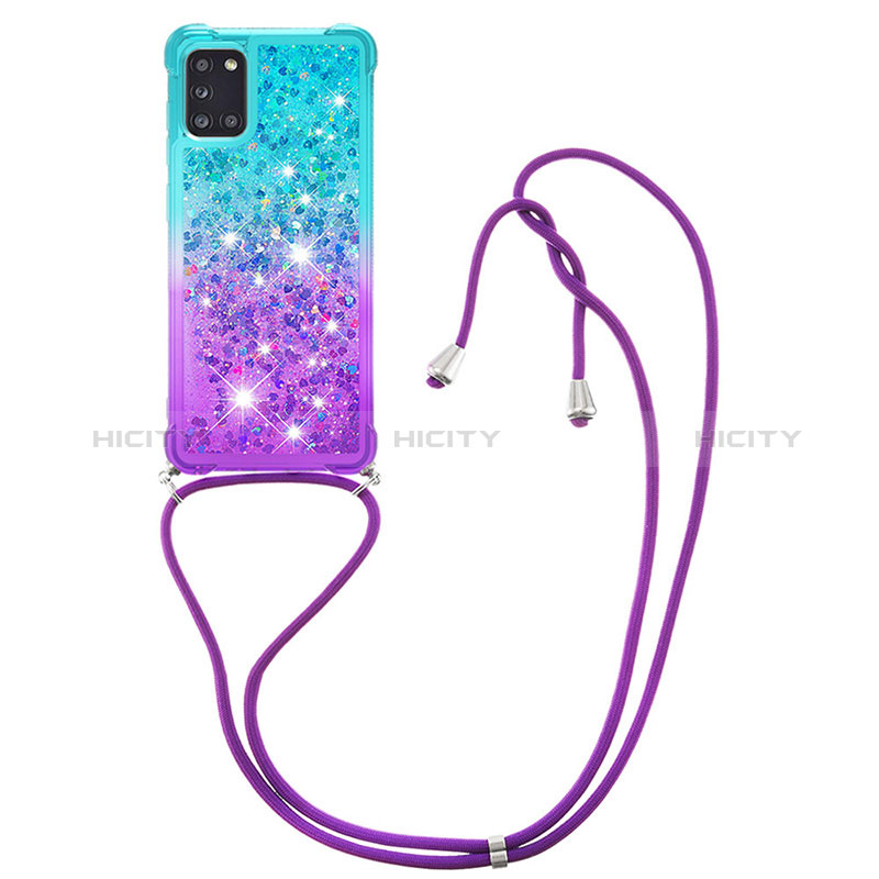 Custodia Silicone Cover Morbida Bling-Bling con Cinghia Cordino Mano S01 per Samsung Galaxy A31