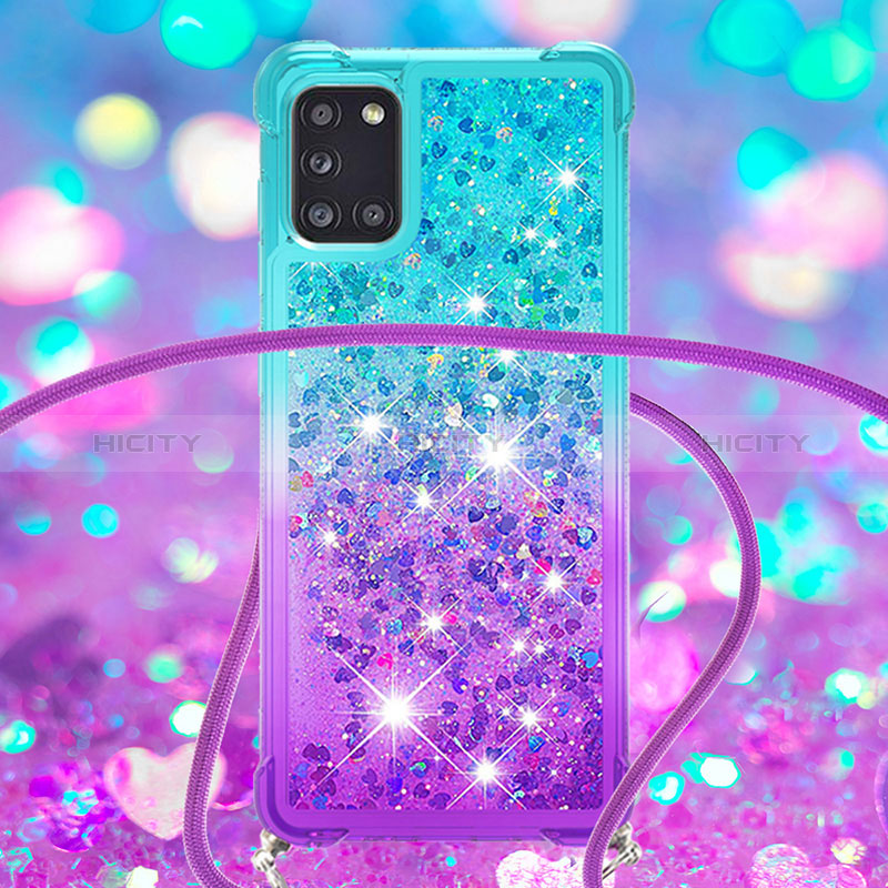 Custodia Silicone Cover Morbida Bling-Bling con Cinghia Cordino Mano S01 per Samsung Galaxy A31