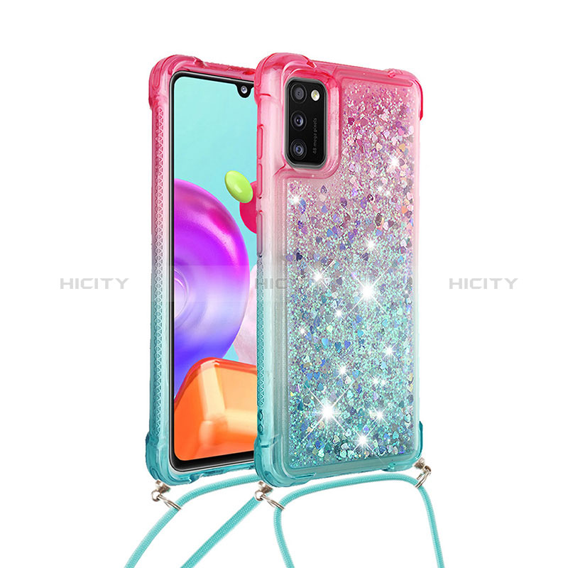 Custodia Silicone Cover Morbida Bling-Bling con Cinghia Cordino Mano S01 per Samsung Galaxy A41