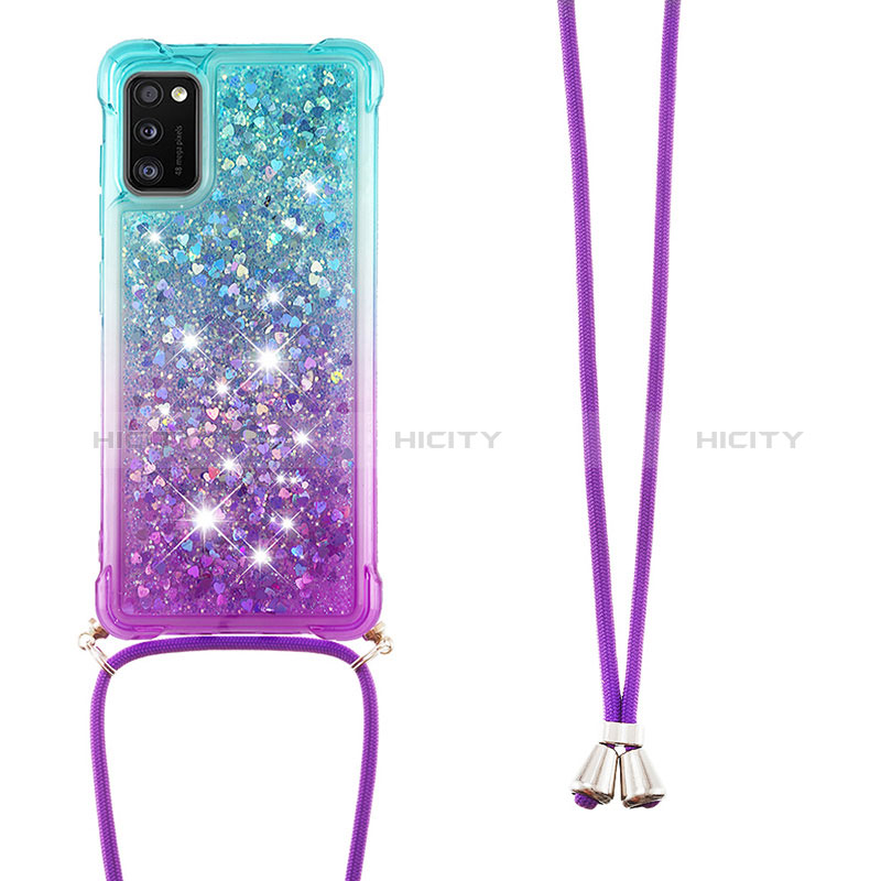 Custodia Silicone Cover Morbida Bling-Bling con Cinghia Cordino Mano S01 per Samsung Galaxy A41