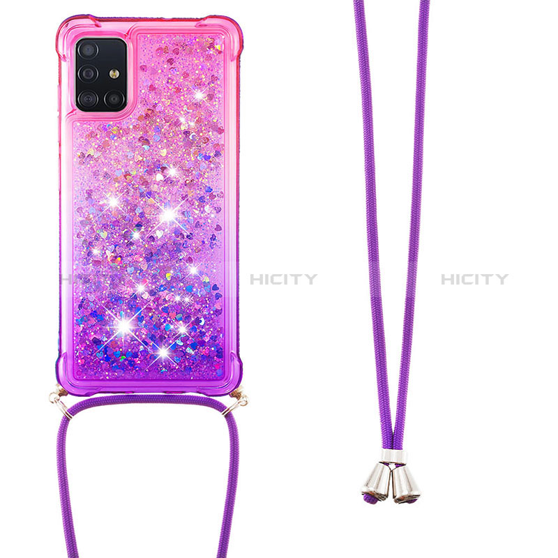 Custodia Silicone Cover Morbida Bling-Bling con Cinghia Cordino Mano S01 per Samsung Galaxy A51 5G