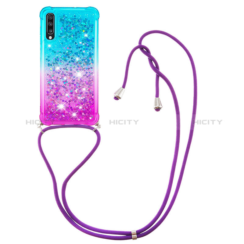 Custodia Silicone Cover Morbida Bling-Bling con Cinghia Cordino Mano S01 per Samsung Galaxy A70