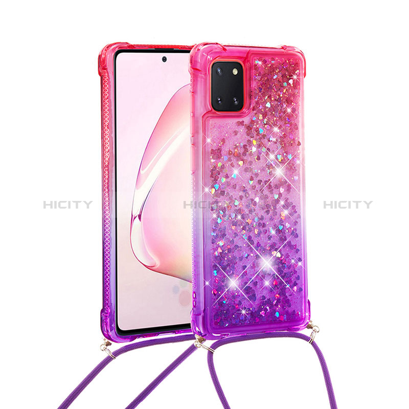 Custodia Silicone Cover Morbida Bling-Bling con Cinghia Cordino Mano S01 per Samsung Galaxy A81