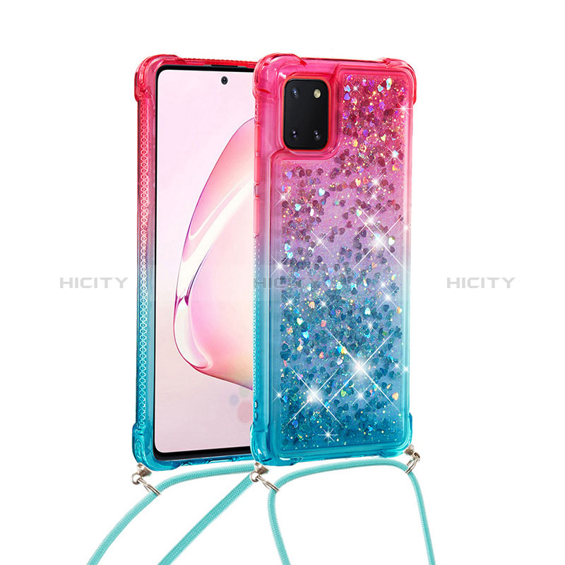 Custodia Silicone Cover Morbida Bling-Bling con Cinghia Cordino Mano S01 per Samsung Galaxy A81 Rosa