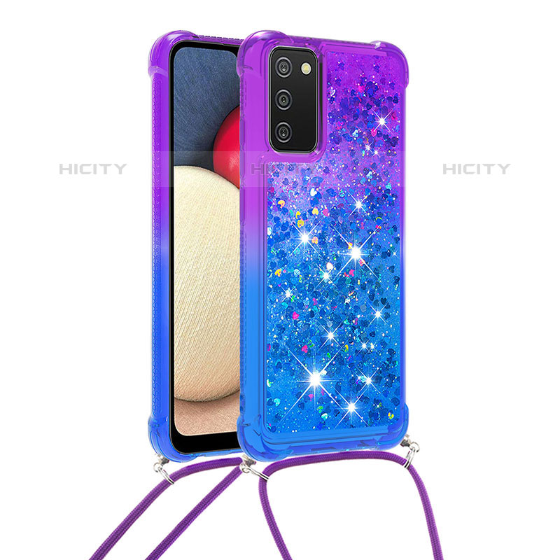 Custodia Silicone Cover Morbida Bling-Bling con Cinghia Cordino Mano S01 per Samsung Galaxy M02s