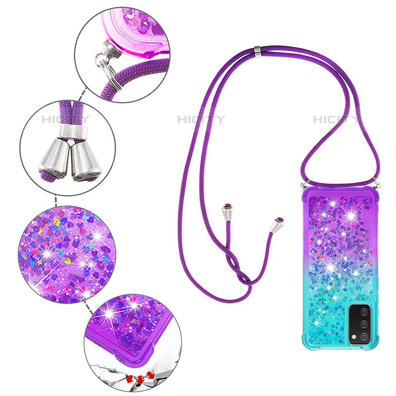 Custodia Silicone Cover Morbida Bling-Bling con Cinghia Cordino Mano S01 per Samsung Galaxy M02s