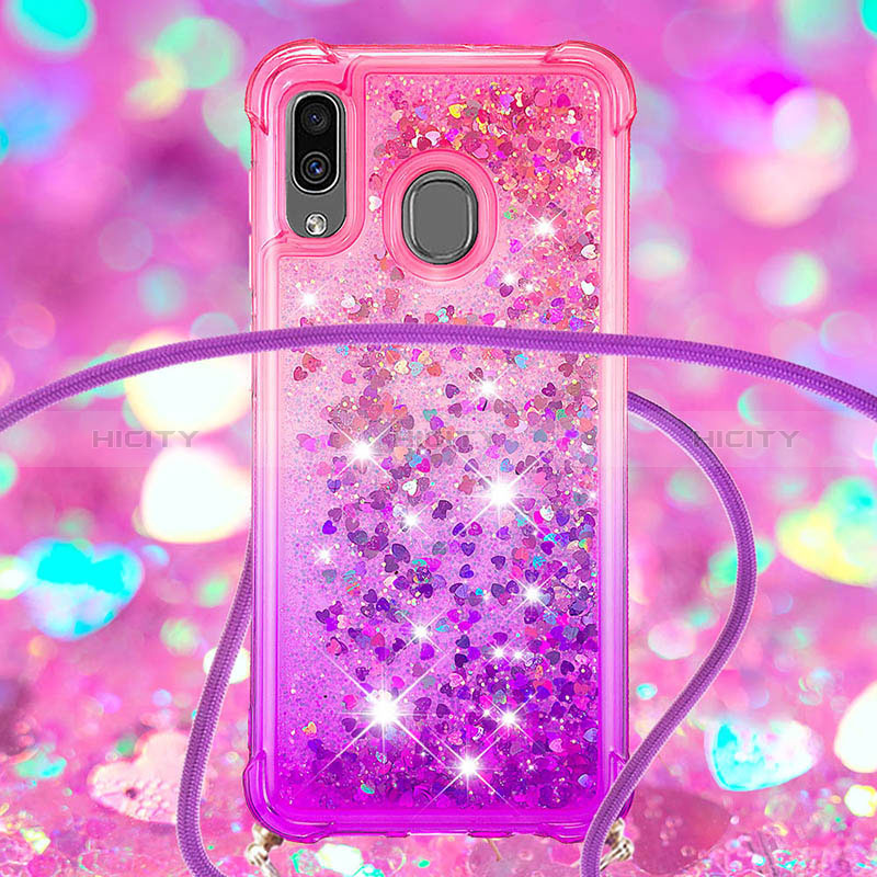 Custodia Silicone Cover Morbida Bling-Bling con Cinghia Cordino Mano S01 per Samsung Galaxy M10S