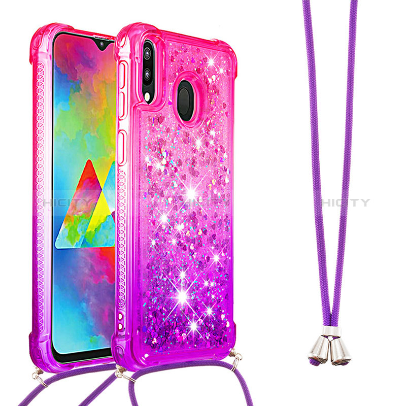 Custodia Silicone Cover Morbida Bling-Bling con Cinghia Cordino Mano S01 per Samsung Galaxy M20