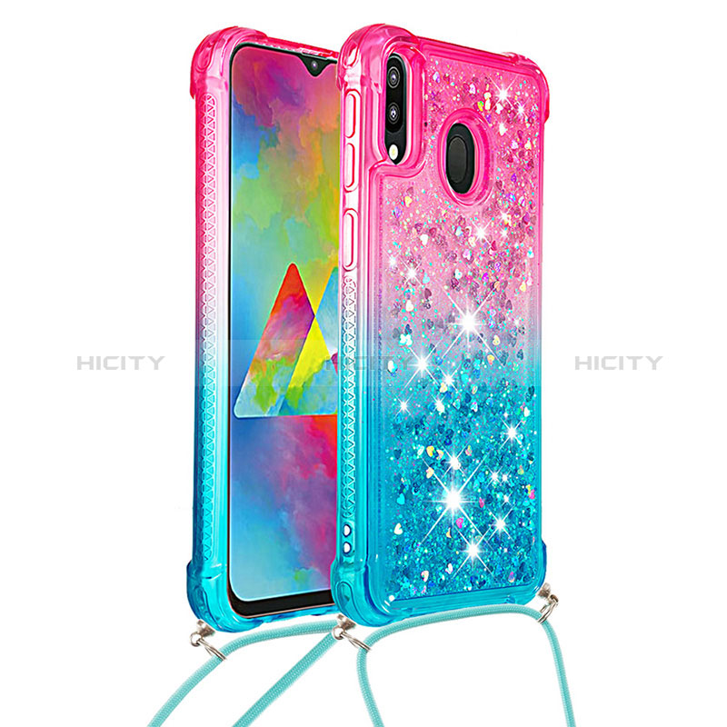 Custodia Silicone Cover Morbida Bling-Bling con Cinghia Cordino Mano S01 per Samsung Galaxy M20 Rosa