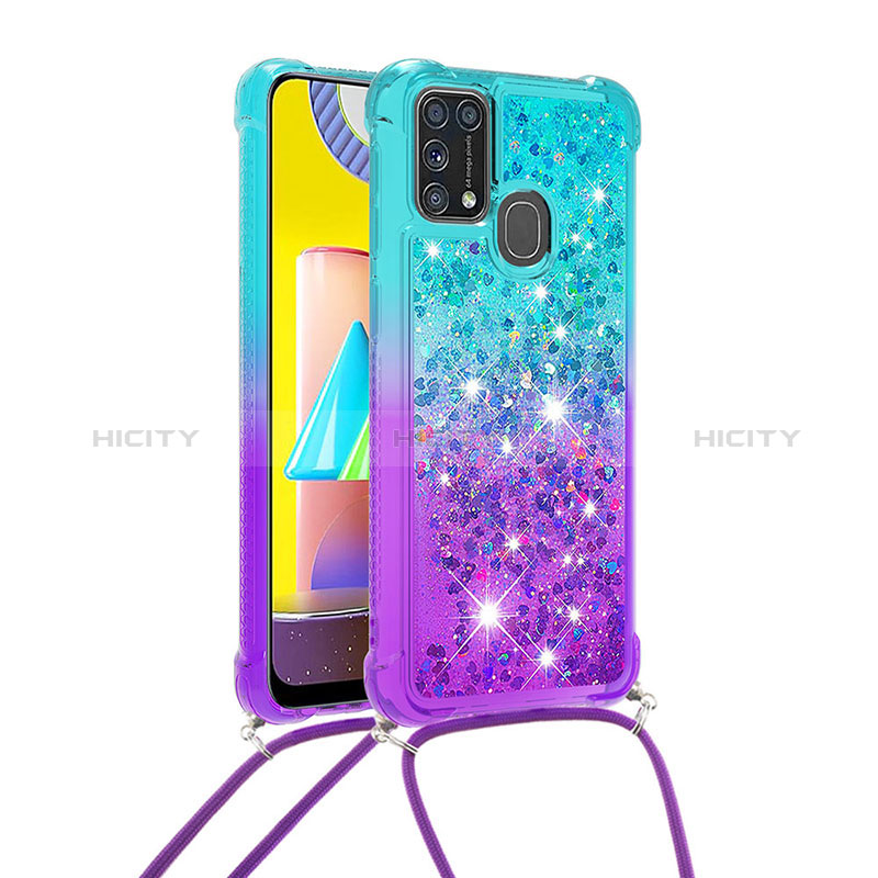 Custodia Silicone Cover Morbida Bling-Bling con Cinghia Cordino Mano S01 per Samsung Galaxy M21s