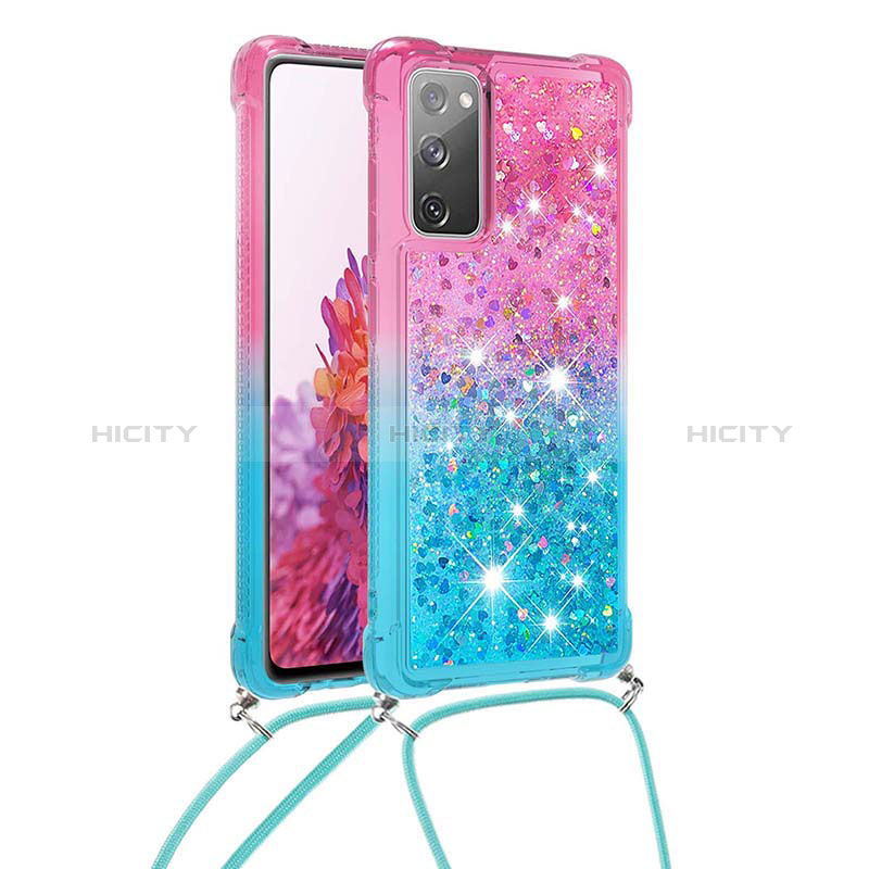 Custodia Silicone Cover Morbida Bling-Bling con Cinghia Cordino Mano S01 per Samsung Galaxy S20 FE (2022) 5G