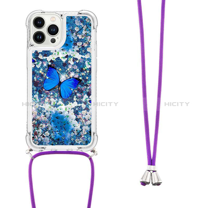 Custodia Silicone Cover Morbida Bling-Bling con Cinghia Cordino Mano S02 per Apple iPhone 13 Pro