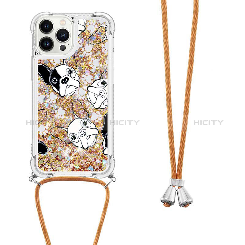 Custodia Silicone Cover Morbida Bling-Bling con Cinghia Cordino Mano S02 per Apple iPhone 13 Pro