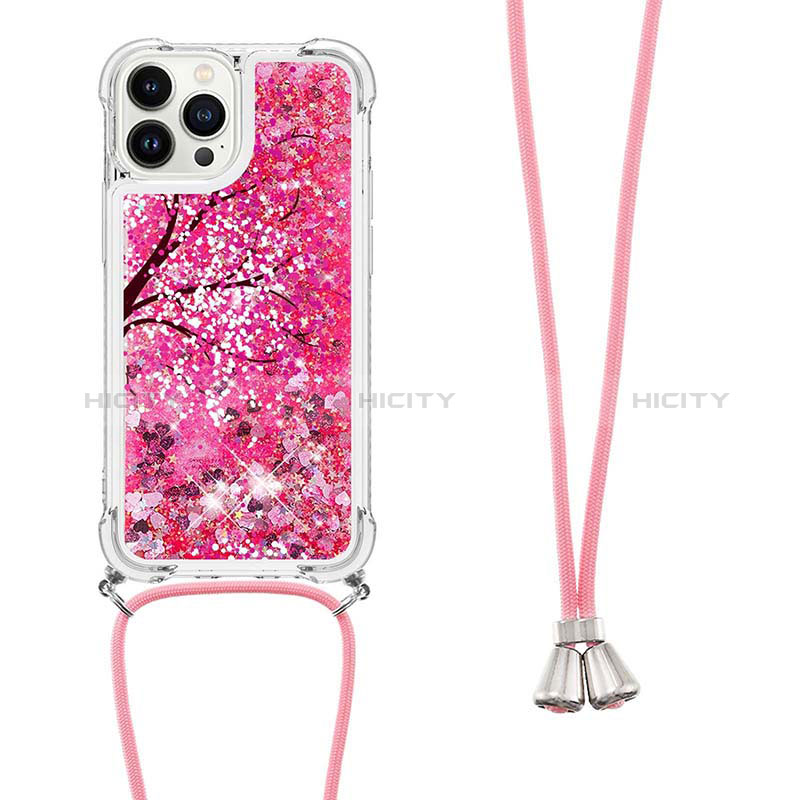 Custodia Silicone Cover Morbida Bling-Bling con Cinghia Cordino Mano S02 per Apple iPhone 13 Pro Max