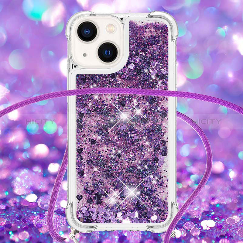 Custodia Silicone Cover Morbida Bling-Bling con Cinghia Cordino Mano S02 per Apple iPhone 14