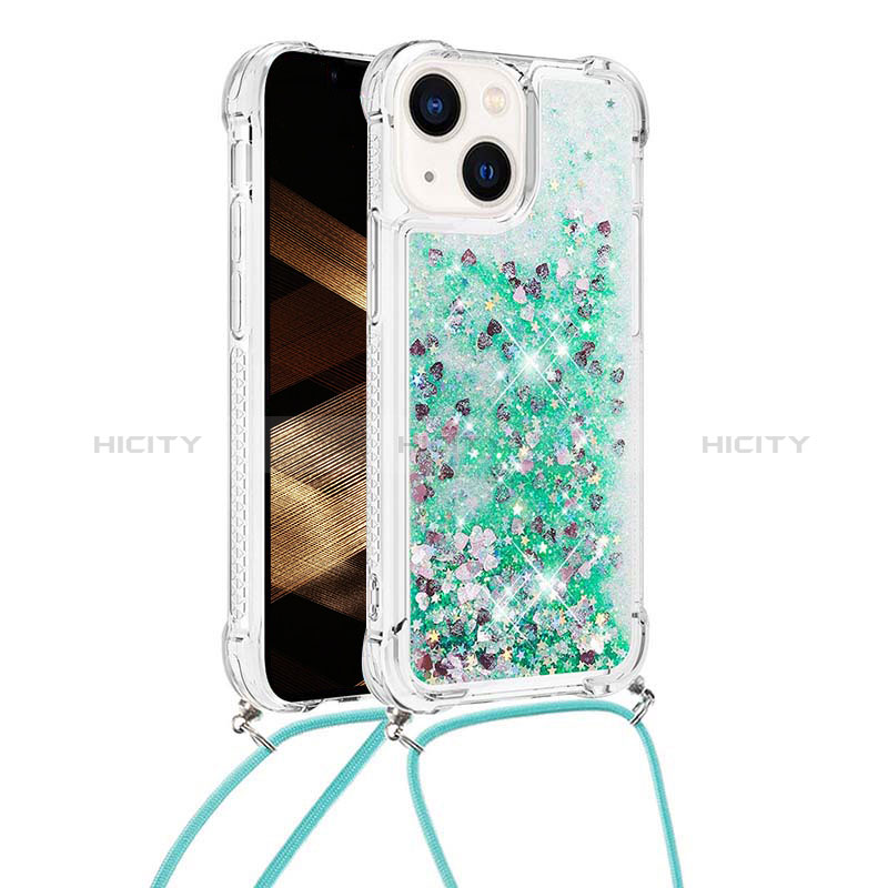 Custodia Silicone Cover Morbida Bling-Bling con Cinghia Cordino Mano S02 per Apple iPhone 14