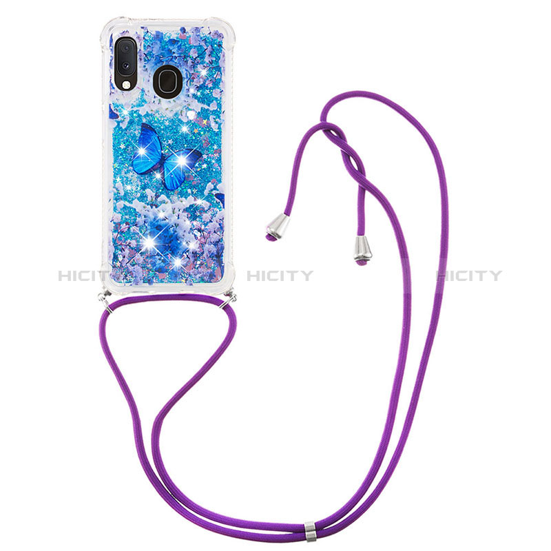 Custodia Silicone Cover Morbida Bling-Bling con Cinghia Cordino Mano S02 per Samsung Galaxy A20e