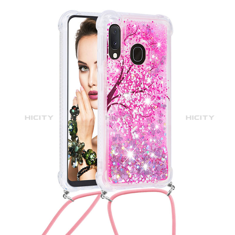 Custodia Silicone Cover Morbida Bling-Bling con Cinghia Cordino Mano S02 per Samsung Galaxy A20e