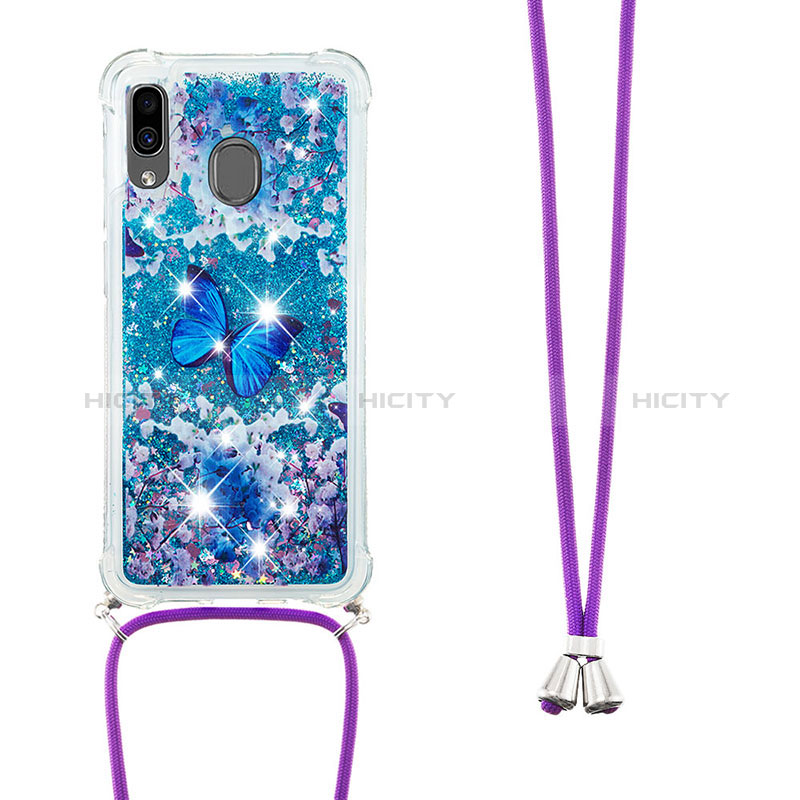 Custodia Silicone Cover Morbida Bling-Bling con Cinghia Cordino Mano S02 per Samsung Galaxy A30