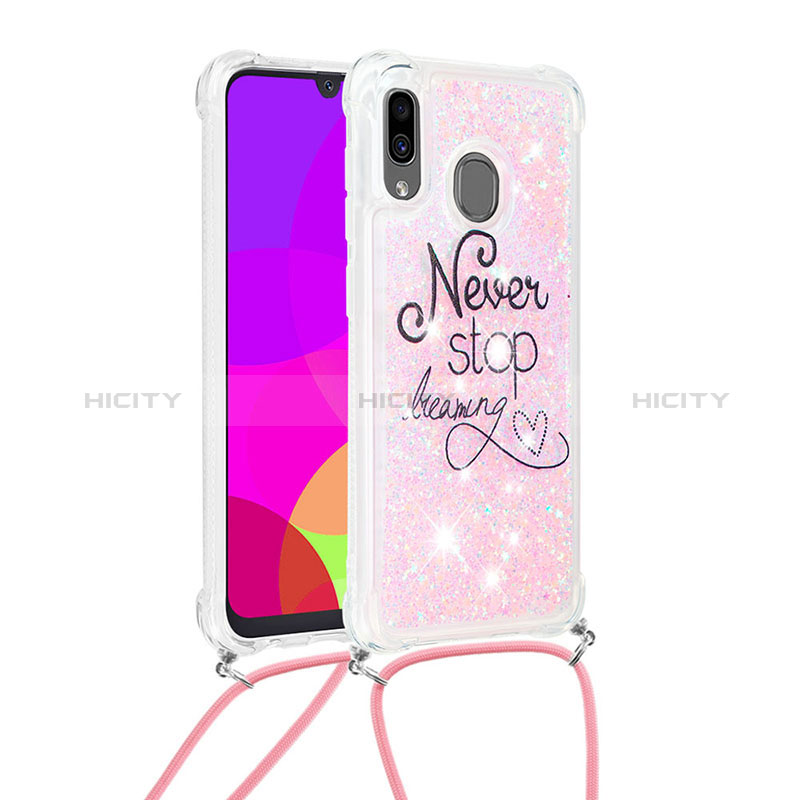 Custodia Silicone Cover Morbida Bling-Bling con Cinghia Cordino Mano S02 per Samsung Galaxy A30 Multicolore