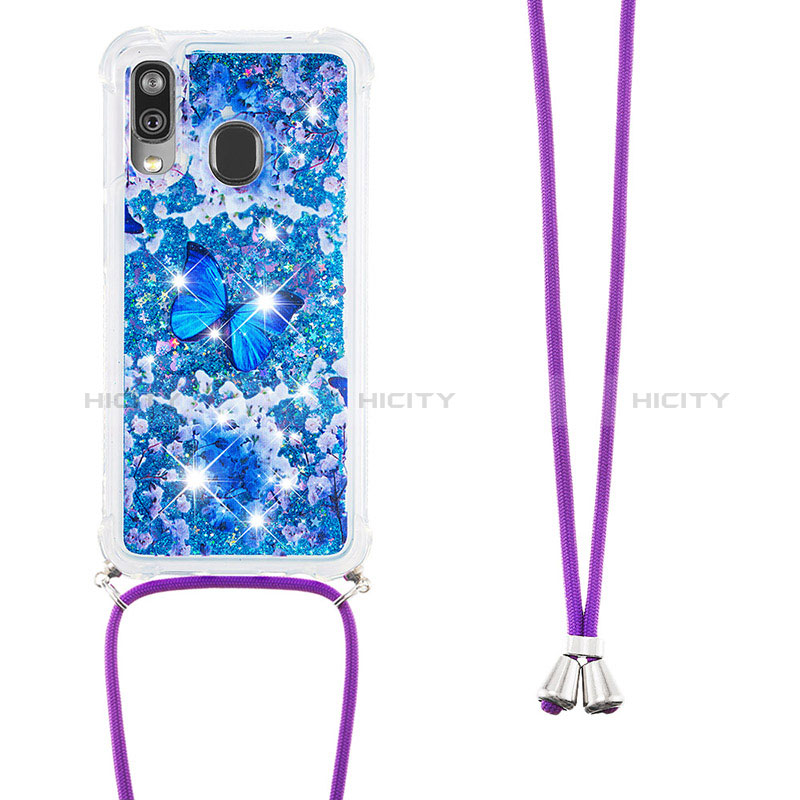 Custodia Silicone Cover Morbida Bling-Bling con Cinghia Cordino Mano S02 per Samsung Galaxy A40