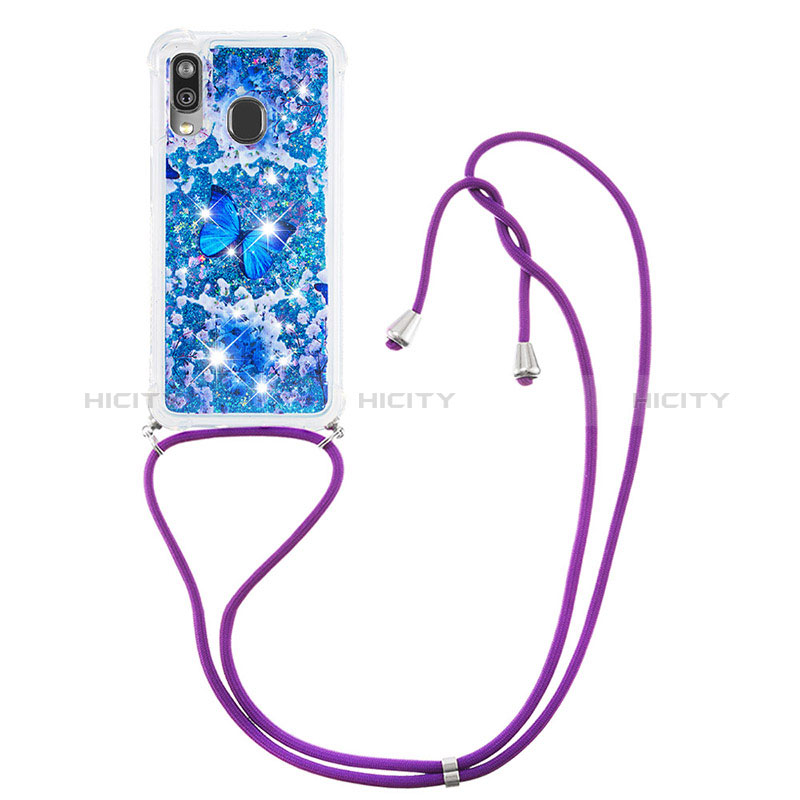 Custodia Silicone Cover Morbida Bling-Bling con Cinghia Cordino Mano S02 per Samsung Galaxy A40