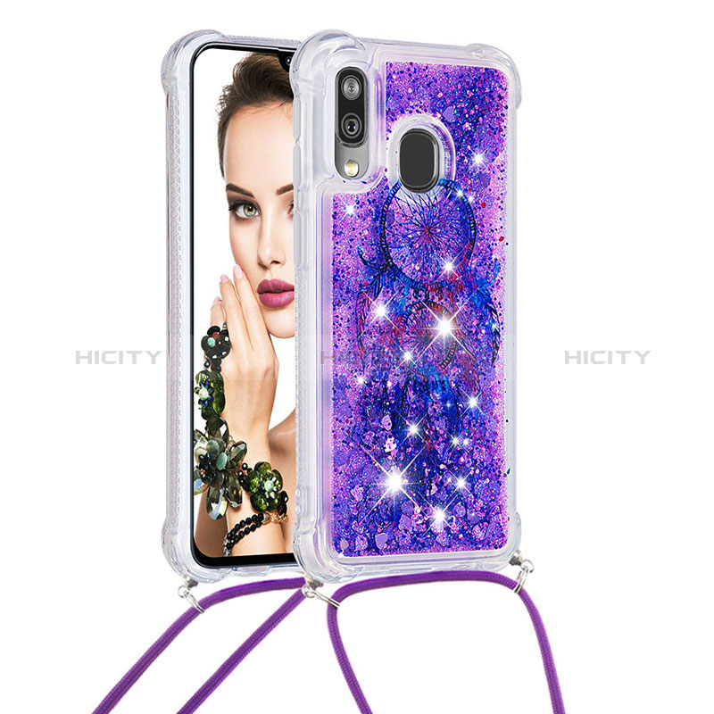 Custodia Silicone Cover Morbida Bling-Bling con Cinghia Cordino Mano S02 per Samsung Galaxy A40 Viola