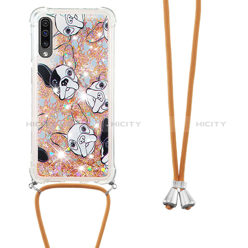 Custodia Silicone Cover Morbida Bling-Bling con Cinghia Cordino Mano S02 per Samsung Galaxy A50