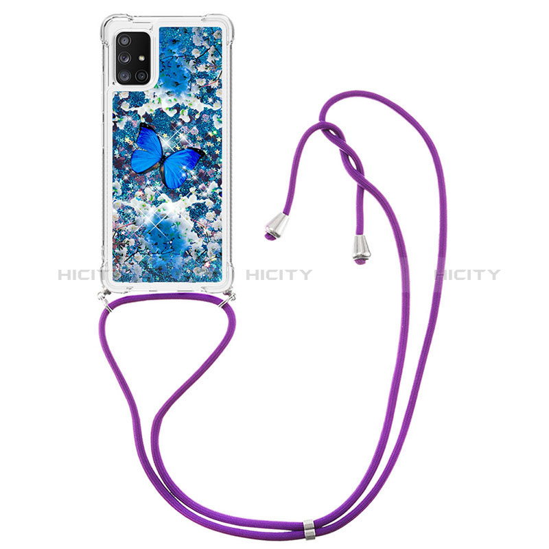 Custodia Silicone Cover Morbida Bling-Bling con Cinghia Cordino Mano S02 per Samsung Galaxy A51 5G