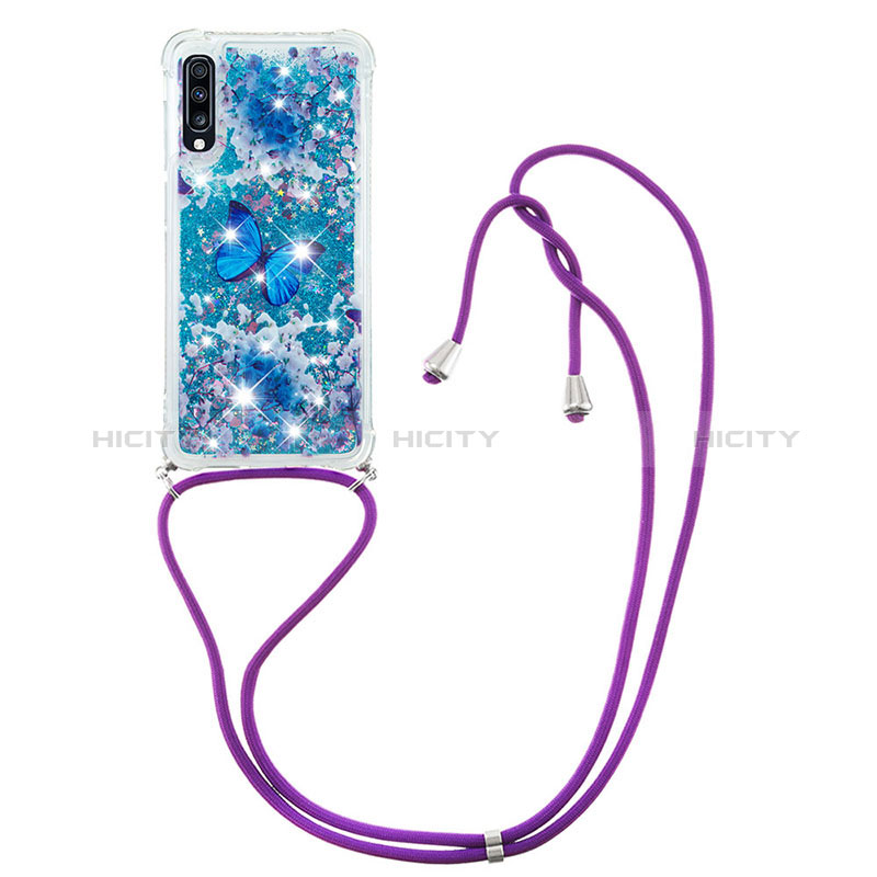 Custodia Silicone Cover Morbida Bling-Bling con Cinghia Cordino Mano S02 per Samsung Galaxy A70