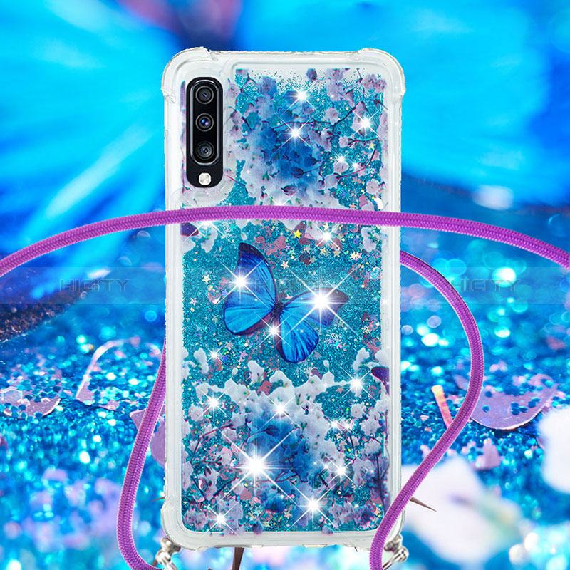 Custodia Silicone Cover Morbida Bling-Bling con Cinghia Cordino Mano S02 per Samsung Galaxy A70