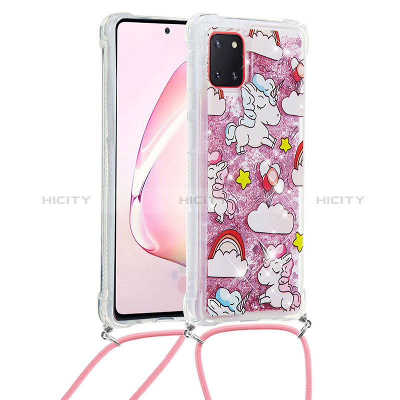 Custodia Silicone Cover Morbida Bling-Bling con Cinghia Cordino Mano S02 per Samsung Galaxy A81