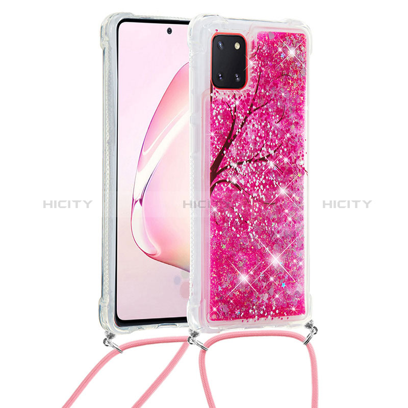 Custodia Silicone Cover Morbida Bling-Bling con Cinghia Cordino Mano S02 per Samsung Galaxy A81 Rosa Caldo