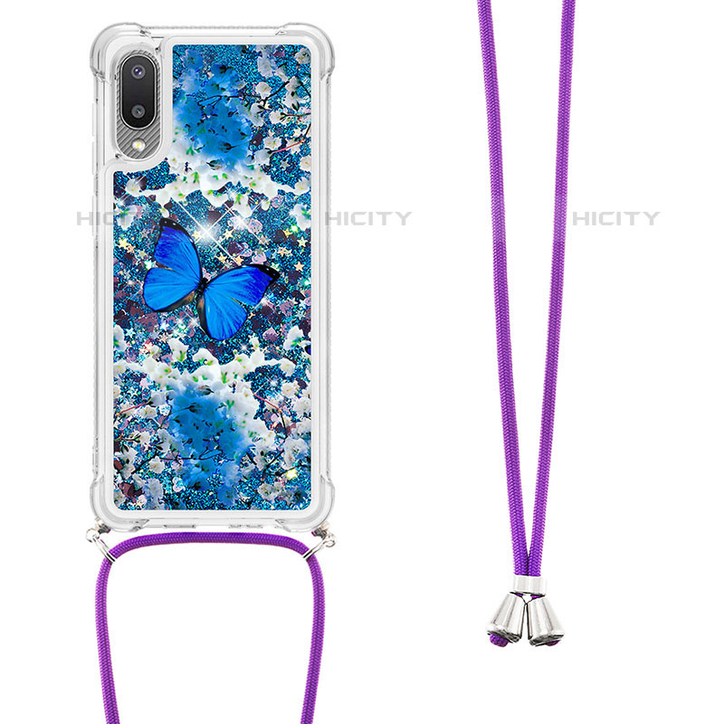 Custodia Silicone Cover Morbida Bling-Bling con Cinghia Cordino Mano S02 per Samsung Galaxy M02