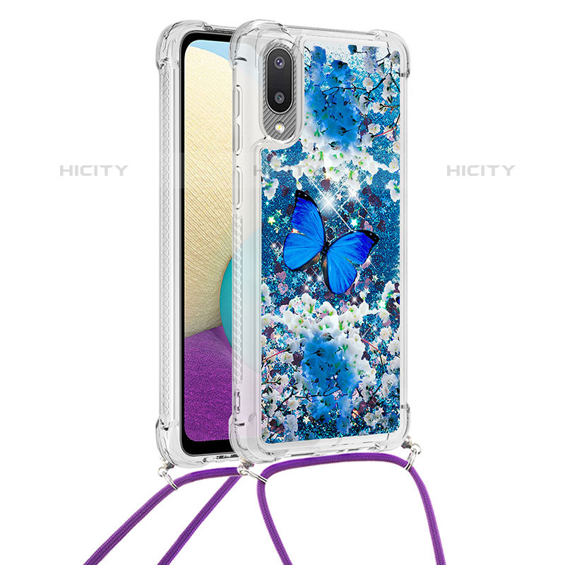 Custodia Silicone Cover Morbida Bling-Bling con Cinghia Cordino Mano S02 per Samsung Galaxy M02