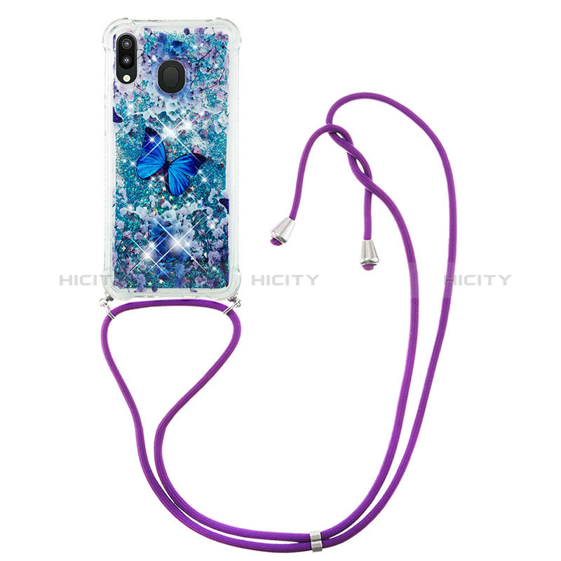 Custodia Silicone Cover Morbida Bling-Bling con Cinghia Cordino Mano S02 per Samsung Galaxy M20