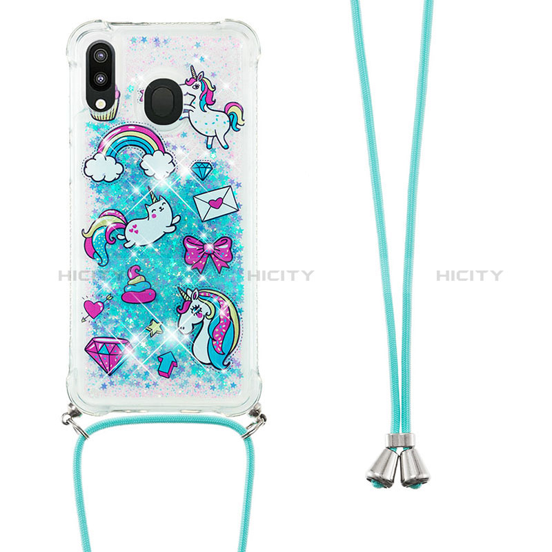 Custodia Silicone Cover Morbida Bling-Bling con Cinghia Cordino Mano S02 per Samsung Galaxy M20