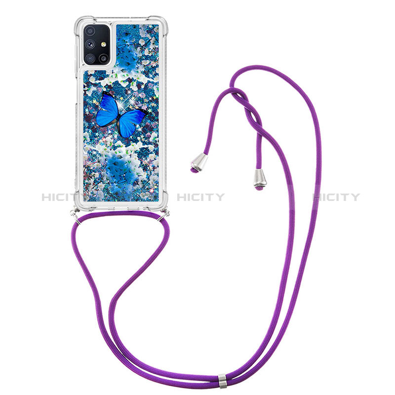 Custodia Silicone Cover Morbida Bling-Bling con Cinghia Cordino Mano S02 per Samsung Galaxy M51