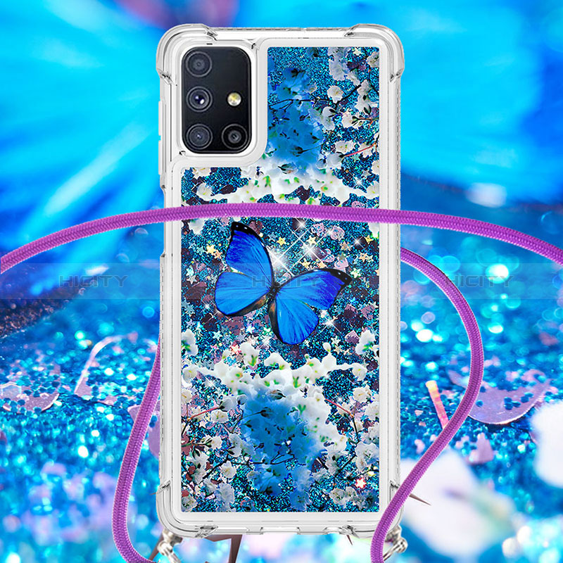 Custodia Silicone Cover Morbida Bling-Bling con Cinghia Cordino Mano S02 per Samsung Galaxy M51