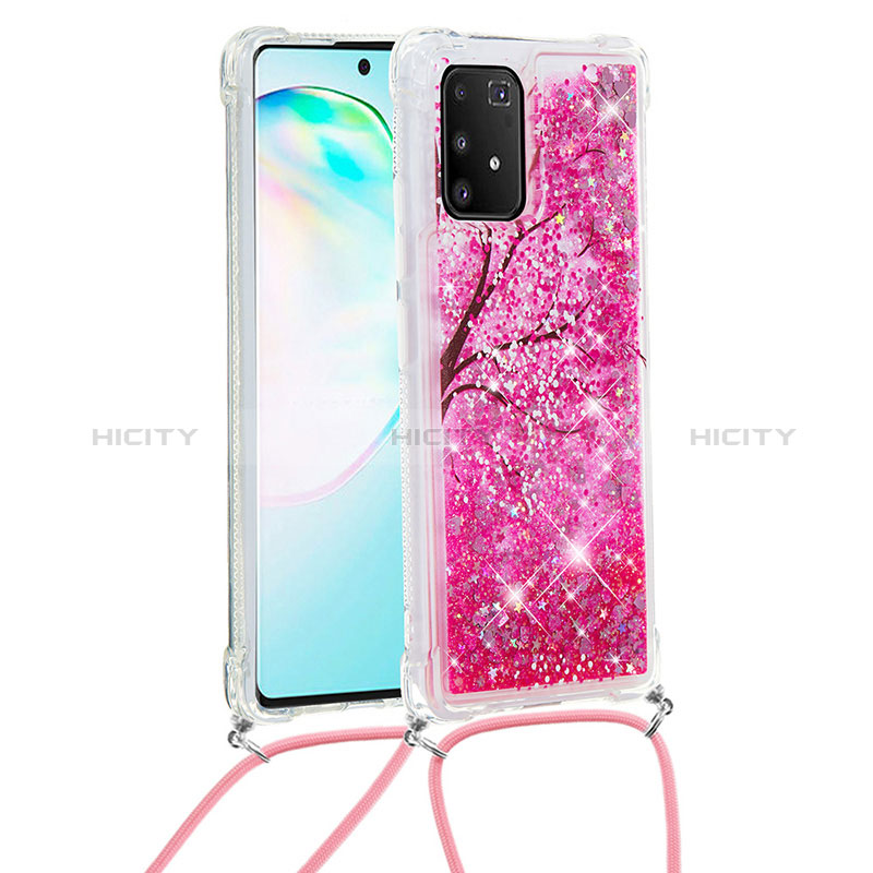Custodia Silicone Cover Morbida Bling-Bling con Cinghia Cordino Mano S02 per Samsung Galaxy M80S Rosa Caldo