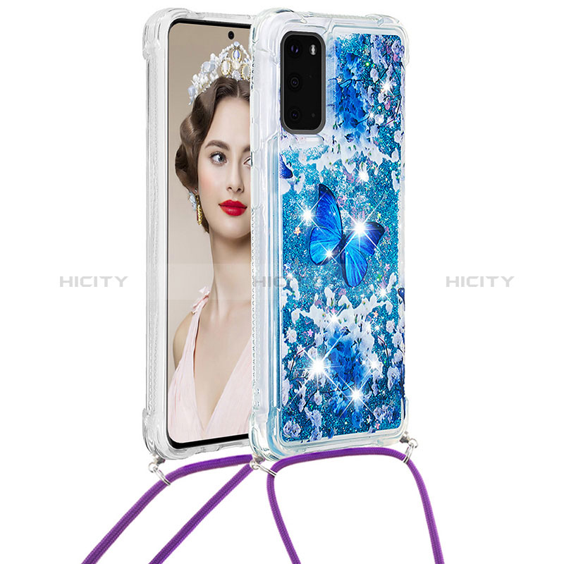 Custodia Silicone Cover Morbida Bling-Bling con Cinghia Cordino Mano S02 per Samsung Galaxy S20