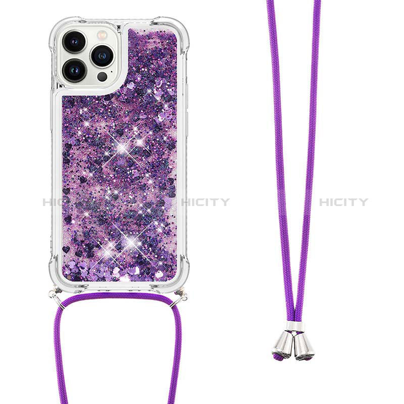 Custodia Silicone Cover Morbida Bling-Bling con Cinghia Cordino Mano S03 per Apple iPhone 13 Pro Max