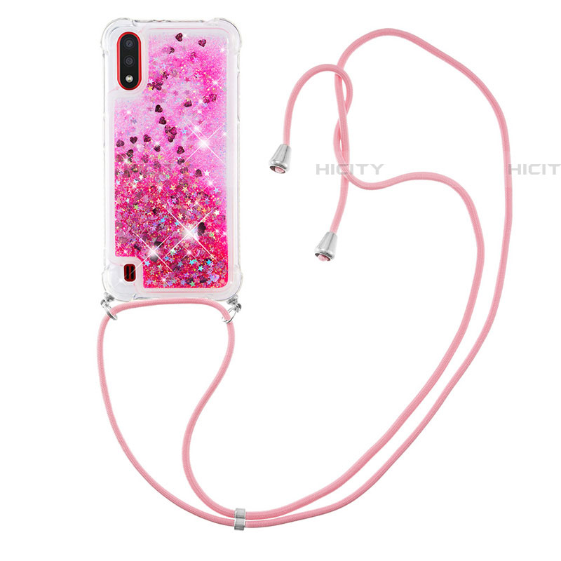 Custodia Silicone Cover Morbida Bling-Bling con Cinghia Cordino Mano S03 per Samsung Galaxy A01 SM-A015